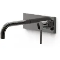 Tres Wastafelmengkraan inbouw study exclusive met afdekplaat gebogen uitloop 18 cm en hendel metallic zwart