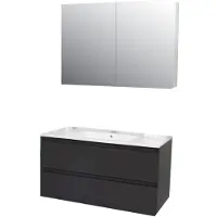 Boss & Wessing Badkamermeubel bws pepper wastafel porselein incl spiegelkast 2 deurs met 1 krg 100x55x46 cm antraciet