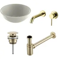 Boss & Wessing Waskomset BWS Rond 26x12 cm Keramiek Glanzend Wit / Goud (inclusief kraan, afvoer en sifon)