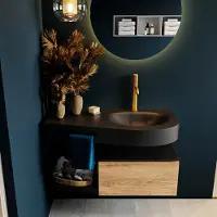 Mondiaz riva 100 cm badmeubel onderkast /planchet kleur washed_oak met 1 lade. Wastafel dulcet rechts 1 kraangat kleur urban.