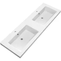 Brauer Solar Medium wastafel 140x46x5cm - 2 wasbakken - 2 kraangaten - mineraalmarmer - mat wit WT-SOM1402MW