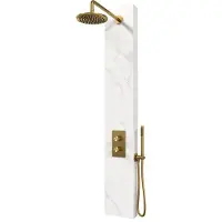 Brauer Edition Douchepaneel Marmerlook Calacatta Gold - Kranen Geborsteld Goud PVD - Messing - Kranen, Douchekranen, Douchesets, Inbouw Douchesets - Kranen, Douchekranen, Douchesets, Inbouw