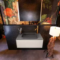 Mondiaz Badkamermeubelset erin 80 cm met 1 lade met ridge wastafel midden dark grey met 1 kraangat greeploos mat linen