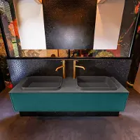 Mondiaz Badkamermeubelset erin 150 cm met 1 lade met ridge wastafel dubbel dark grey met 2 kraangaten greeploos mat smag