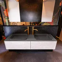 Mondiaz Badkamermeubelset Erin 150 cm met 2 Lades met RIDGE Wastafel Dubbel Dark grey met 2 kraangaten Greeploos Mat Underlayment
