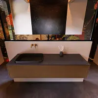 Mondiaz Badkamermeubelset erin 150 cm met 1 lade met ridge wastafel links urban zonder kraangaten greeploos mat rust
