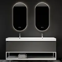 Boss & Wessing Spiegelcombinatie BWS 2x Thyreos 40x100cm Ovaal Met Rand Mat Wit LED Verlichting & Geintegreerde Spiegelverwarming