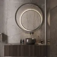 Martens & Meijer Designspiegel Athene Rond met Frame en Indirecte LED Verlichting 120 cm Geborsteld Koper