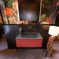 Mondiaz Badkamermeubelset erin 80 cm met 1 lade met ridge wastafel midden dark grey zonder kraangaten greeploos mat fire