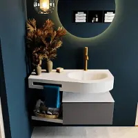 Mondiaz riva 100 cm badmeubel onderkast /planchet kleur dark_grey met 1 lade. Wastafel dulcet rechts 1 kraangat kleur talc.