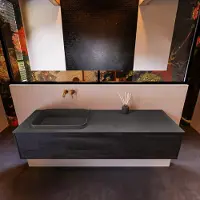 Mondiaz Badkamermeubelset erin 150 cm met 1 lade met ridge wastafel links dark grey zonder kraangaten greeploos mat antracite