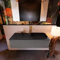Mondiaz Badkamermeubelset Erin 120 cm met 1 Lade met RIDGE Wastafel Rechts Urban met 1 kraangat Greeploos Mat Dark Grey