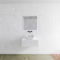 Mondiaz Badkamermeubelset LAGOM 70 cm met Topblad Gecentreerde Wastafel Solid Surface Opzetkom Binx Zonder Kraangaten Mat Wit (1 lade)