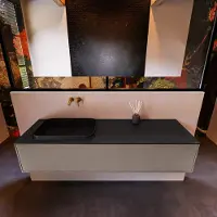 Mondiaz Badkamermeubelset erin 150 cm met 1 lade met ridge wastafel links urban zonder kraangaten greeploos mat smoke