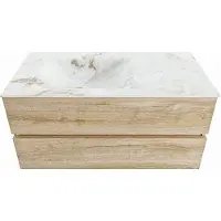 Mondiaz VICA-DLUX 100cm badmeubel onderkast Washed Oak 2 lades. Inbouw wastafel CLOUD links zonder kraangat, kleur Frappe.