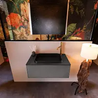 Mondiaz Badkamermeubelset erin 80 cm met 1 lade met ridge wastafel midden urban met 1 kraangat greeploos mat dark grey