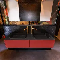 Mondiaz Badkamermeubelset Erin 150 cm met 2 Lades met RIDGE Wastafel Dubbel Urban met 2 kraangaten Greeploos Mat Fire
