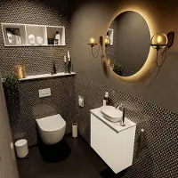 Mondiaz Fowy toiletmeubel 50cm talc met witte waskom rechts en kraangat