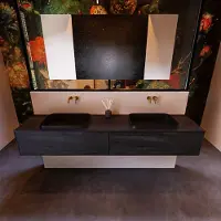 Mondiaz Badkamermeubelset erin 200 cm met 2 lades met ridge wastafel dubbel urban zonder kraangaten greeploos mat dark brown