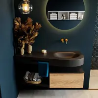 Mondiaz riva 120 cm badmeubel onderkast /planchet kleur washed_oak met 1 lade. Wastafel dulcet rechts 0 kraangaten kleur urban.