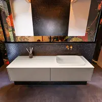 Mondiaz Erin 150cm badmeubel Smoke met 2 lades en beige wastafel rechts zonder kraangaten