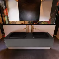 Mondiaz Badkamermeubelset Erin 150 cm met 1 Lade met RIDGE Wastafel Dubbel Urban met 2 kraangaten Greeploos Mat Dark Grey