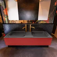 Mondiaz Badkamermeubelset Erin 150 cm met 1 Lade met RIDGE Wastafel Dubbel Dark grey met 2 kraangaten Greeploos Mat Fire