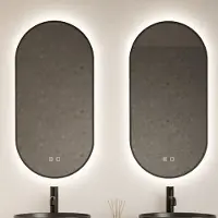 Gliss Design Spiegel Aura 50x100cm Mat Zwart Ovaal Met LED Verlichting & Geintegreerde Spiegelverwarming