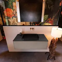 Mondiaz Erin 100cm badmeubel Smoke met 1 lade en zwarte wastafel midden zonder kraangaten