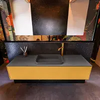 Mondiaz Badkamermeubelset Erin 150 cm met 1 Lade met RIDGE Wastafel Midden Dark grey met 1 kraangat Greeploos Mat Ocher