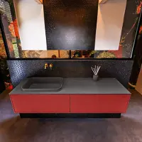 Mondiaz Erin 150cm badmeubel Fire met 2 lades en donkergrijze wastafel links zonder kraangaten