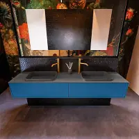 Mondiaz Badkamermeubelset Erin 200 cm met 2 Lades met RIDGE Wastafel Dubbel Dark grey met 2 kraangaten Greeploos Mat Jeans