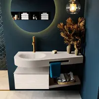 Mondiaz riva 120 cm badmeubel onderkast /planchet kleur underlayment met 1 lade. Wastafel dulcet links 1 kraangat kleur linen.