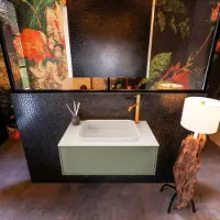 Mondiaz Badkamermeubelset erin 80 cm met 1 lade met ridge wastafel midden linen met 1 kraangat greeploos mat army