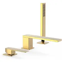 Tres Badrandkraan slim exclusive met handdoucheset rechte uitloop 18 cm goud