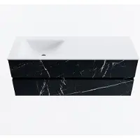 Mondiaz vica 130 cm badmeubel onderkast marquina 2 lades. Wastafel cloud links zonder kraangat, kleur talc.