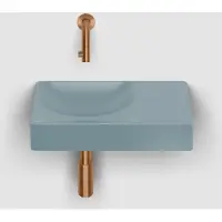 Clou vale fontein zonder kraangat rechts met geintegreerde afvoer mat blauw keramiek 38 cm