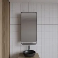 Gliss Design Spiegel gliss astra 100x50 cm mat zwart met planchet en plafondbevestiging