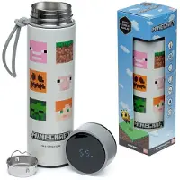 Puckator Minecraft Thema RVS Warm & Koud Thermosfles - 450ml met Digitale Thermometer