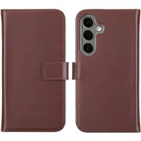 Selencia Echt Leren Bookcase voor de Samsung Galaxy S25 - Donkerbruin