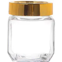 Altom Glazen pot, vierkant, voor voedsel, met gouden deksel, 500 ml, 1 stuk