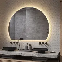 Schaere Organische half ronde badkamerspiegel met indirecte verlichting, verwarming, instelbare lichtkleur en dimfunctie 140x106 cm
