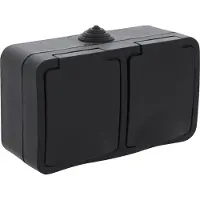Q-Link - Wandcontactdoos - Buitenstopcontact - Opbouw - Horizontaal - Dubbel Stopcontact - Spatwaterdicht IP54 - Randaarde - Kinderbeveiliging - Mat Zwart