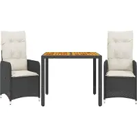 vidaXL 3-delige tuin-bistroset met kussens, zwart, polyrotan