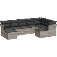 vidaXL 9-delige Loungeset met kussens poly rattan lichtgrijs