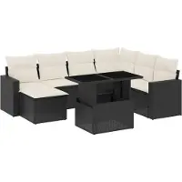 vidaXL 8-delige tuinmeubelset met kussens, zwart, polyrotan