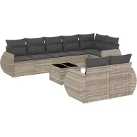 vidaXL 9-delige Loungeset met kussens poly rattan lichtgrijs