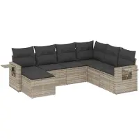 vidaXL 7-delige tuinmeubelset met kussens, lichtgrijs, polyrotan
