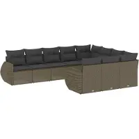 vidaXL - 10-delige - Loungeset - met - kussens - poly - rattan - lichtgrijs