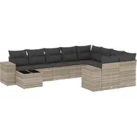 vidaXL 10-delige Loungeset met kussens poly rattan lichtgrijs